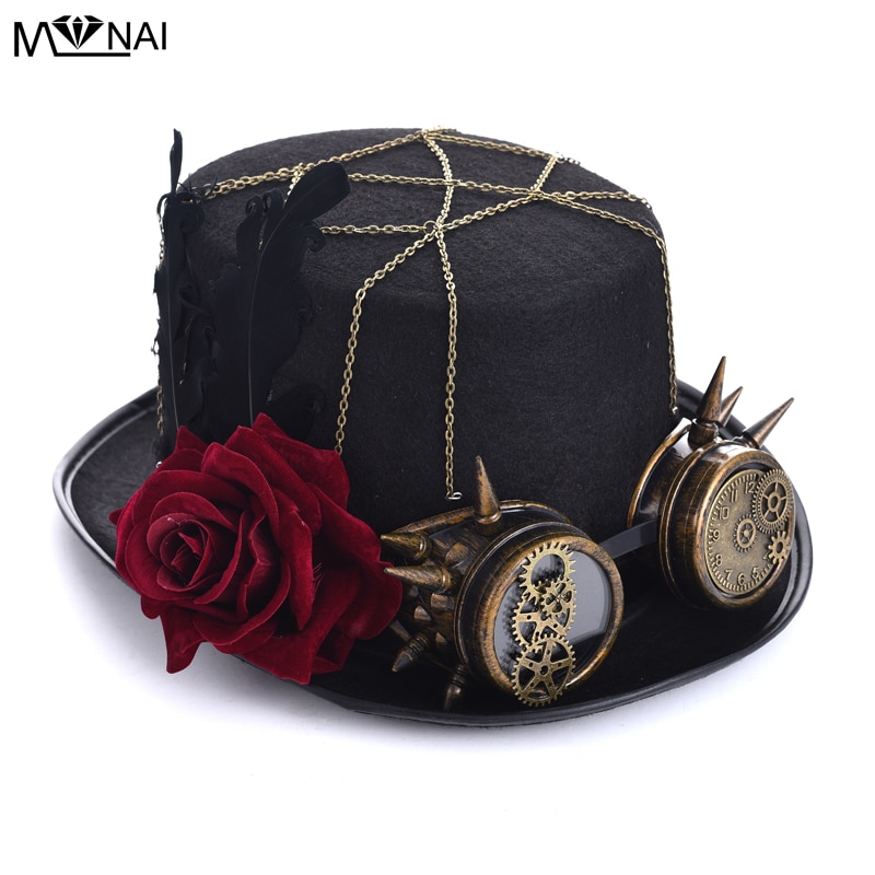 Steampunk Hat Rose Top With Goggles-Handmade