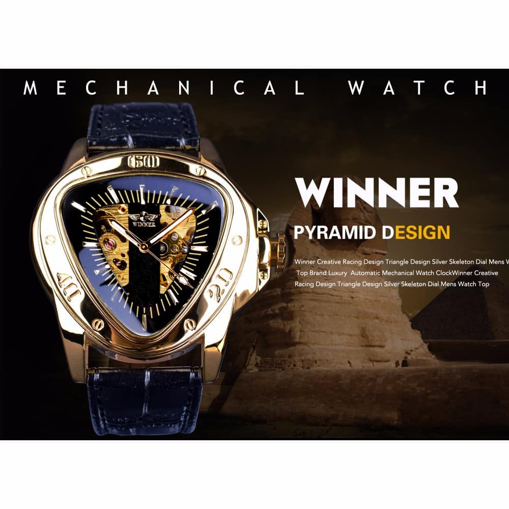 Steampunk Triangle Golden Skeleton Wrist Watch