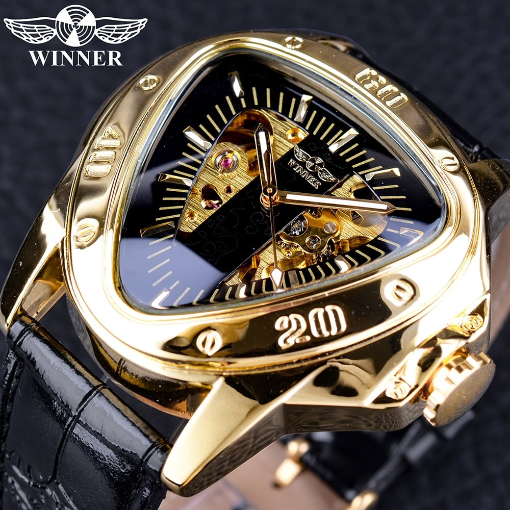 Triangle Golden Skeleton Wrist Watch