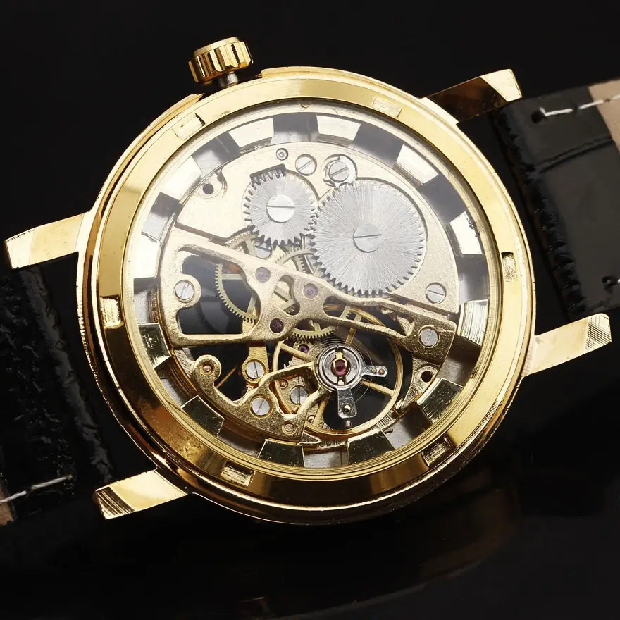 Skeleton Dial Genuine Leather Strap Wrist Watch