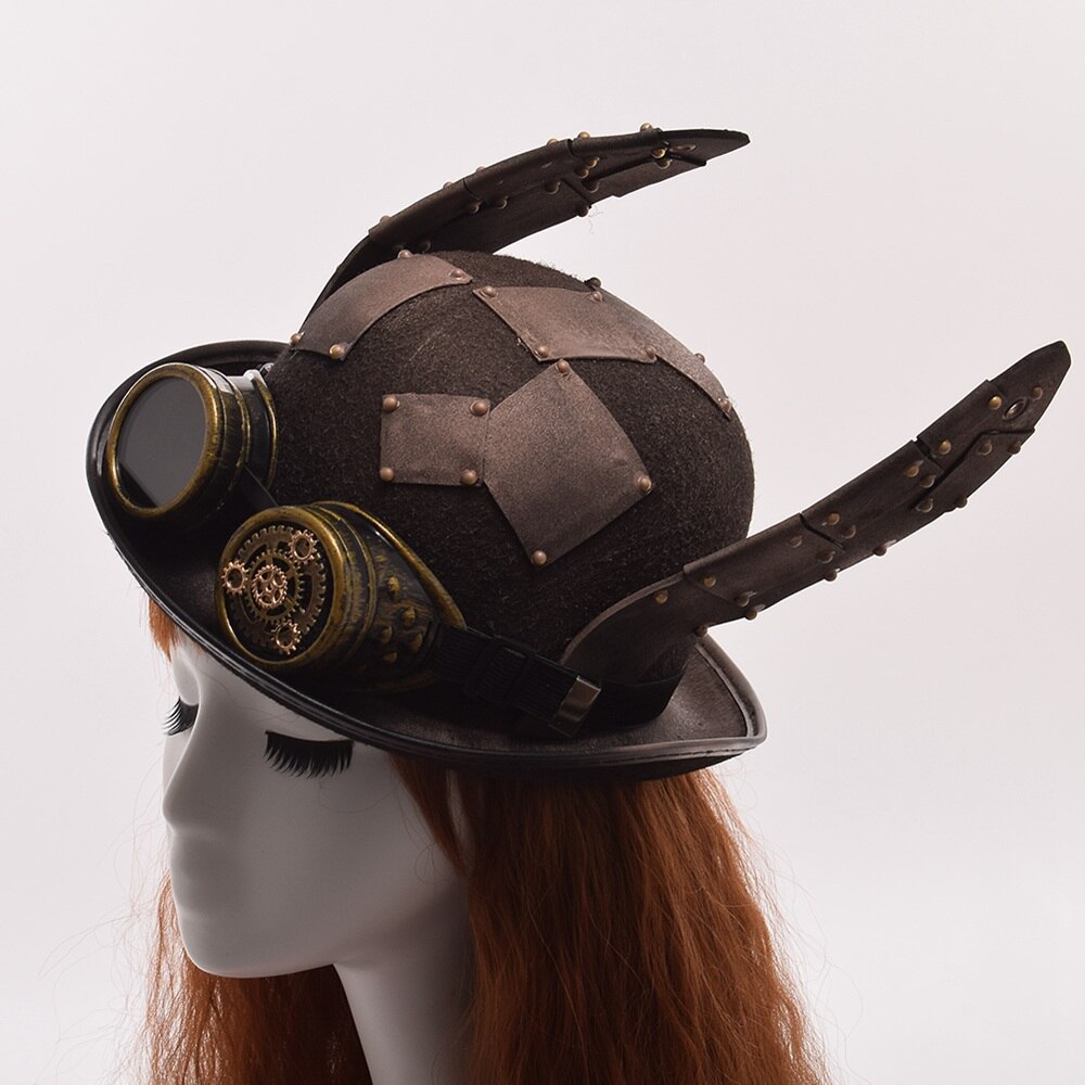 Steampunk-Hat-Retro-Rabbit-Ears-Patch-Goggle-Billycock-Groom-Punk-Bowler-Top-Hats-Head-wear