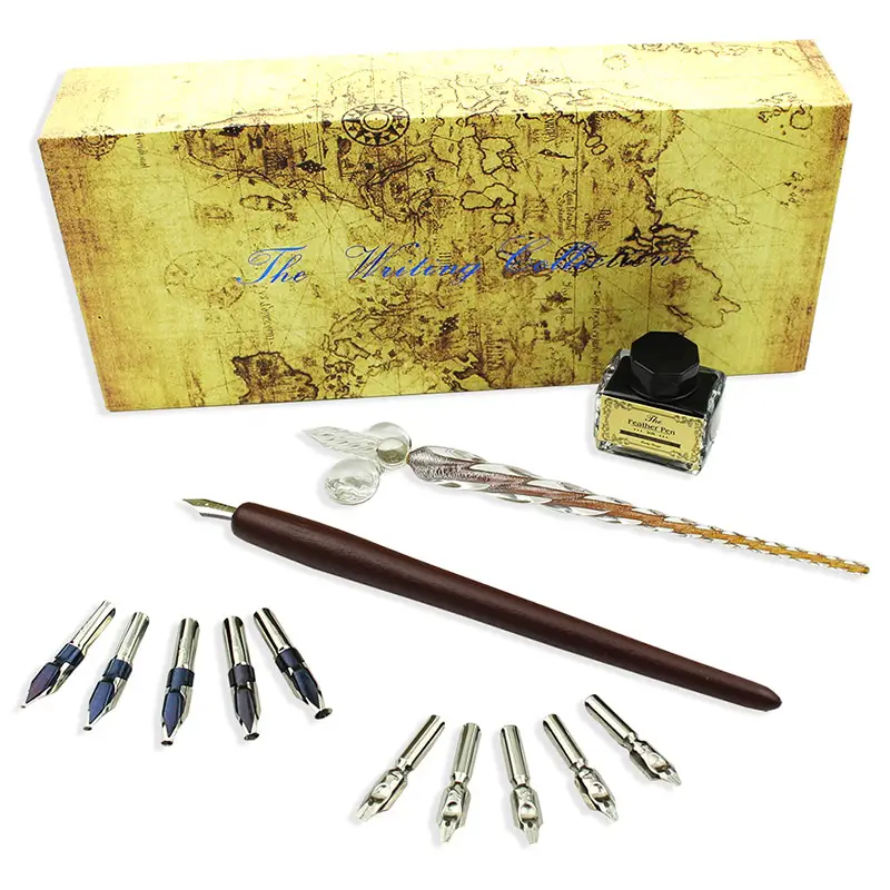10 Nibs Wooden Steampunk Dip Pen Set